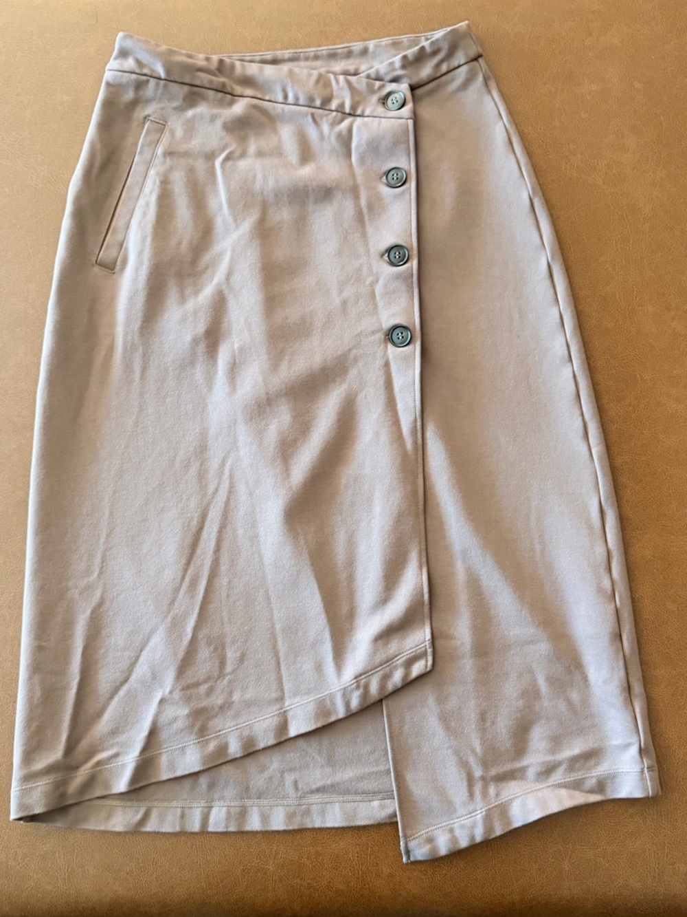 Women’s Wrap-Front Midi Skirt in Taupe